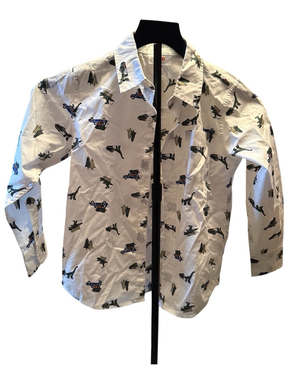 Monkey Bars Dinosaur Button Up Shirt Boys Size 5/6 White Long Sleeve